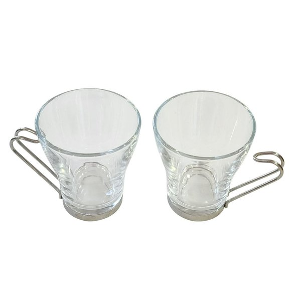 Vintage Clear Glass Cappuccino Expresso Tea Cup Coffee Mug Set of 7 Metal Handle - Picture 9 of 16